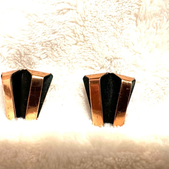 Vintage Signed Renoir Matisse Copper Earrings MCM,Modernist Historical Designs - Picture 1 of 7